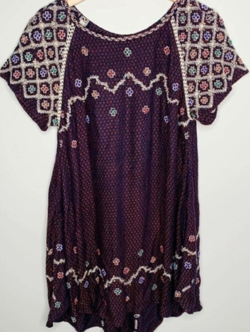 Free People Purple Floral Embroidered Tunic